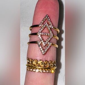 Stella & Dot Gold - 2 Rings - Pave Spear & Leaf Oval double layer